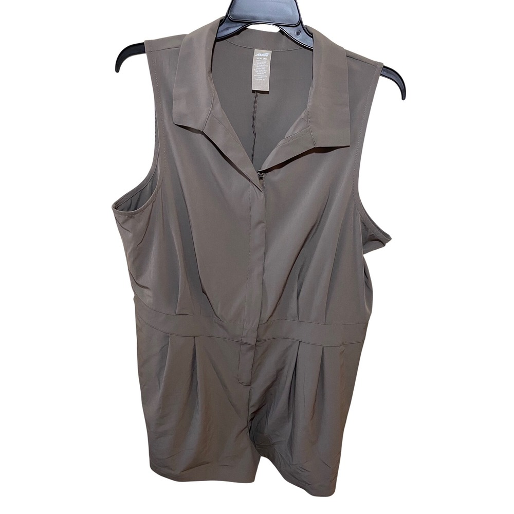 Avia‎ Stretch Woven Romper Green Knoll XXXL 22 Sleeveless Zip Front Utility New